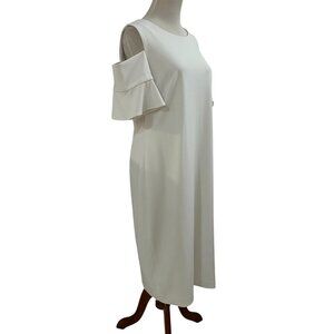 Calvin Klein Women's Size 14 White Cold Shoulder Sheath Dress Zippered Back NEW